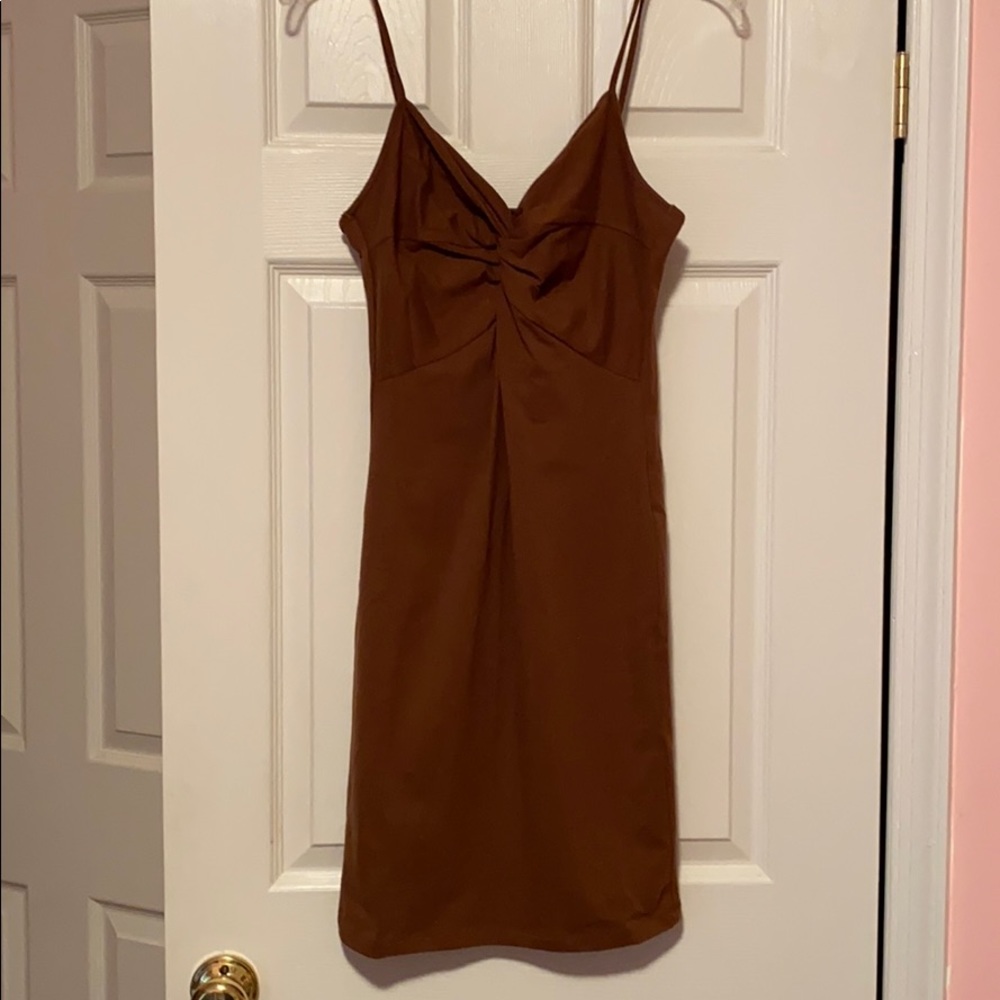 Twist-Front Tan Bodycon Dress